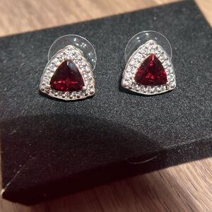 Garnet & White Topaz Stud Sterling Silver Earrings